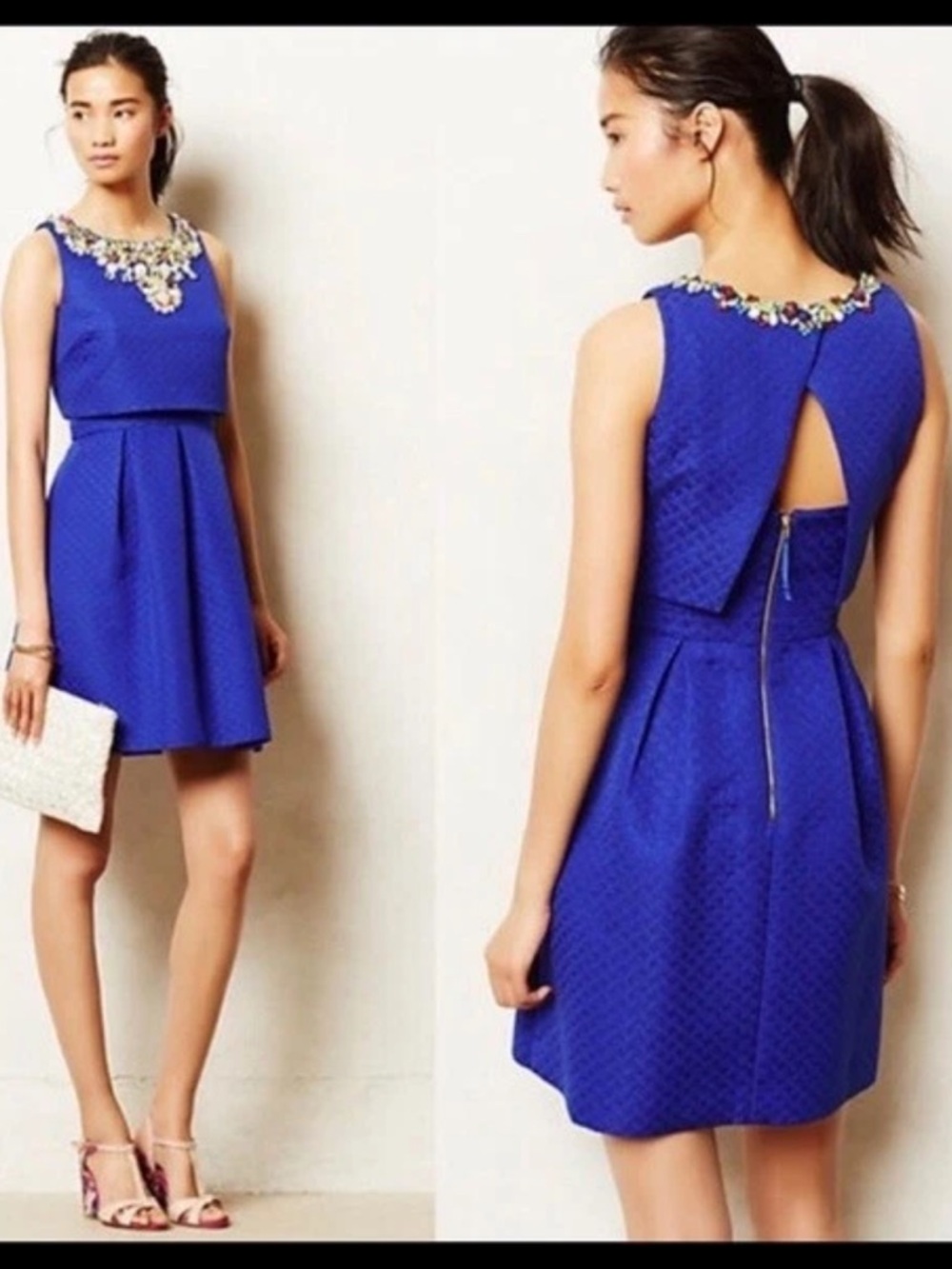 Moulinette Soeurs Anthropologie Jewel Blue Crop Tank Petite Dress Size 12P I-01